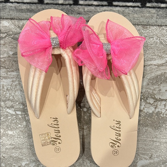 Houlisi Women's Sandals with Pink Bow - Picture 1 of 2